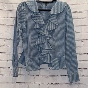 EUC LRL LAUREN JEANS CO RUFFLE FRONT BLOUSE SZ M